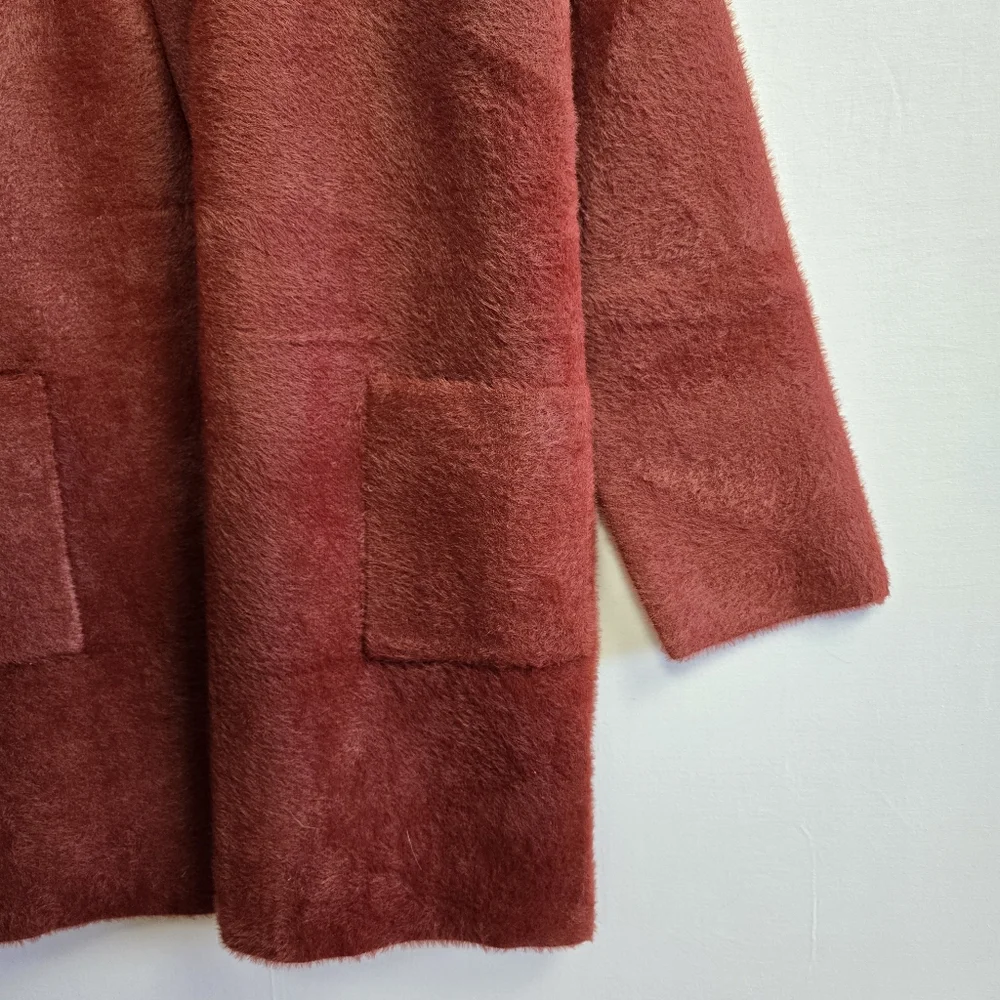 NWT MAX STUDIO LONDON Long Sleeve Open Teddy Soft Cardigan Patch Pockets Size L